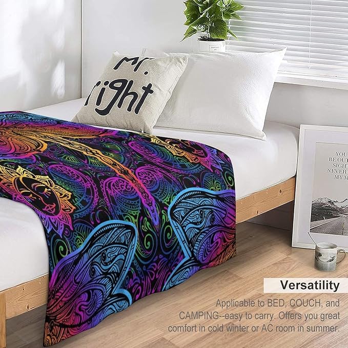 Mandala Boho Throw Blanket Colorful Dragonfly Sun Bohemian Blanket for Sofa Bed Couch Chair Or Dorm 50"x60"