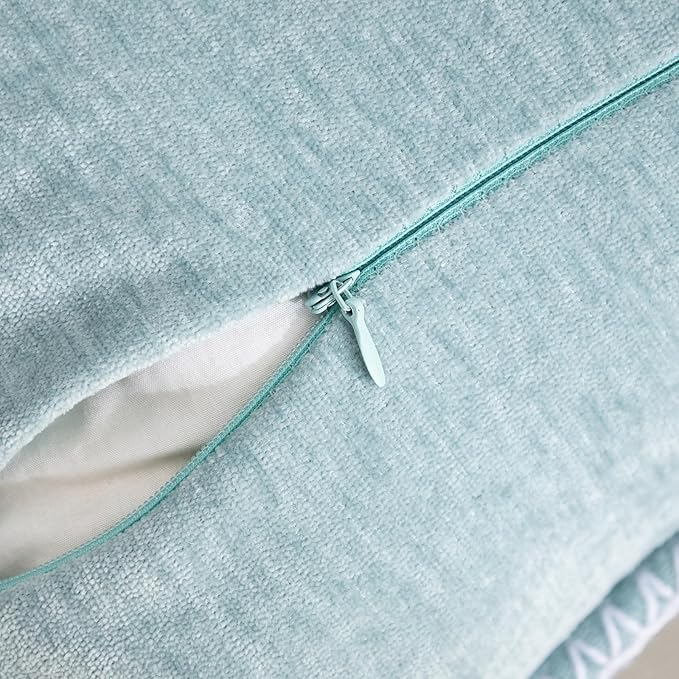 Decorative Throw Pillow Covers Pack of 2, 18x18 In Chenille Soft Pillow Covers with Stitched Edge, Farmhouse Neutral Euro Decorative Pillows for Bed Couch Sofa Home Decor Living Room, Blue