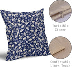 Navy Blue Pillow Covers 18x18 Set of 2 Vintage Floral Rustic Old Style Cute Flower Print Decorative Outdoor Pillowcases Seasonal Farmhouse Throw Cushion Case Decor for Couch Sofa Bed