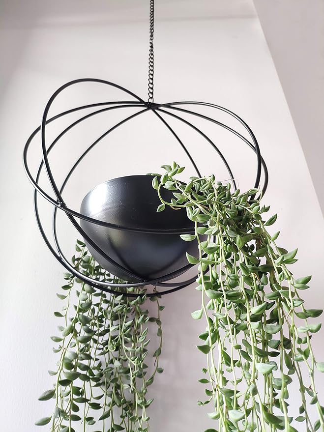 Boho Black Metal Plant Hanger,Metal Geometric Hanging Planter, Modern Planter, Mid Century Air Plant Holder Stand, Minimalist Planter for Indoor Outdoor Home Wedding Decor