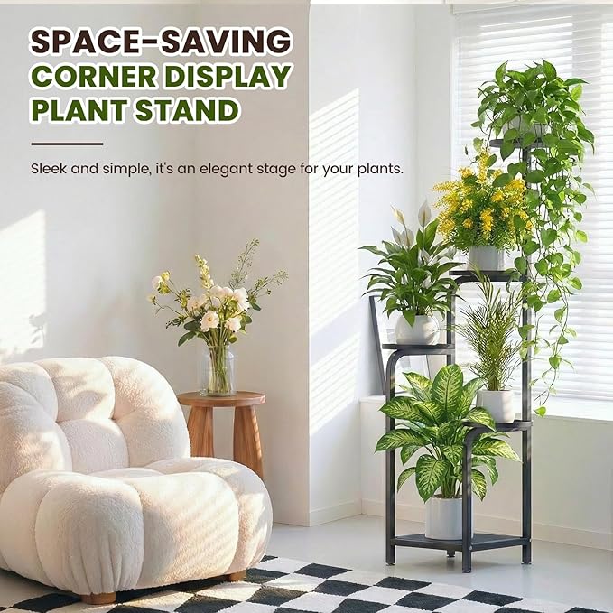 TOSKING 5 Tier Tall Plant Stand Indoor Outdoor,Anti-Tip Plant Stand indoor, Wide Base for Pots, Child and Pet Friendly,Heavy Duty Corner Shelf for Plants & Decor, Space Saving ,Tiered Metal Flower Pot Stand for Balcony, Garden, Living Room, Patio (Blac...