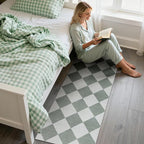 Beeiva Checkered Print Bathroom Runner Rug 2x6, Washable Non Slip Runner Rug for Hallway Ultra Thin Soft 2x6 Capet for Bedroom Decor, Modern Diamond Alfombra for Kitchen Laundry Entryway (Green/White)