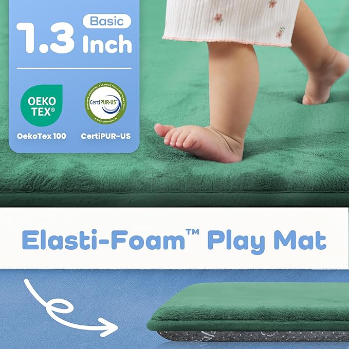1.3" Thick Baby Play Mat for Floor, 79x79 Playpen Mat, Pro Soft Flannel Foam Mats Toddler Infant Kids Crawling for Nursery Rug Playroom Living Room Waterproof Easy Care Non-Slip (Dark Green)