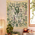 Vintage Flowers Tapestry 48”x36”, Long Vertical Wall Hanging Reference Illustrative Botanical Tapestries for Bedroom Aesthetic Floral Tapistry Botanical Plants Tapestry Wall Hanging Cute Bedroom Decor