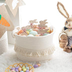 CherryNow Small Woven Storage Baskets, 9.5'' x 7'' inches Cotton Rope Decorative Hamper for Diaper, Blankets, Magazine and Keys, Cute Tassel Nursery Decor - Home Storage Container, Off-white