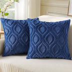 decorUhome Cozy Textured Throw Pillow Covers 20x20 Inch Set of 2, Soft Plush Faux Wool Dark Blue Accent Couch Pillow Covers for Modern Farmhouse Sofa Bed Living Room