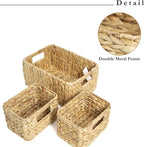 HOMESTEAD Water Hyacinth Storage Baskets, Rectangular Wicker Baskets for Bedroom, Living Room, Bathroom, Shelves - Set of 3
