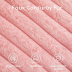 HIGOGOGO Round Stuffed Pouf Ottoman, Stripe Faux Fur Poufs with Foam Chunk Filling, Furry and Fluffy Pouf Foot Stool Storage Ottoman, 20 X 15 Floor Poufs Foot Rest for Living Room, Pink