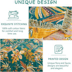 Boho Throw Blanket - 50"x60" Soft Cotton Throw Blanket Muslin Blankets for Bed, Reversible Lightweight Spring Blanket with Floral Printed, All Season Farmhouse Decor Rustic Blanket