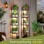 Simple Trending Tall Plant Stand Indoor with Grow Lights, 4 Tier Metal Plant Shelf for Multiple Flower Planter, Heavy Duty Ladder Plant Display Holder for Home Patio, Black