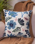 Embroidered Floral Boho Throw Pillow Cover 18x18 Inch - Decorative Cotton Pillow Case for Couch, Sofa, Bedroom, Living Room - Farmhouse Home Aesthetic Housewarming Gifts (Blue Serenity, 18" x 18")