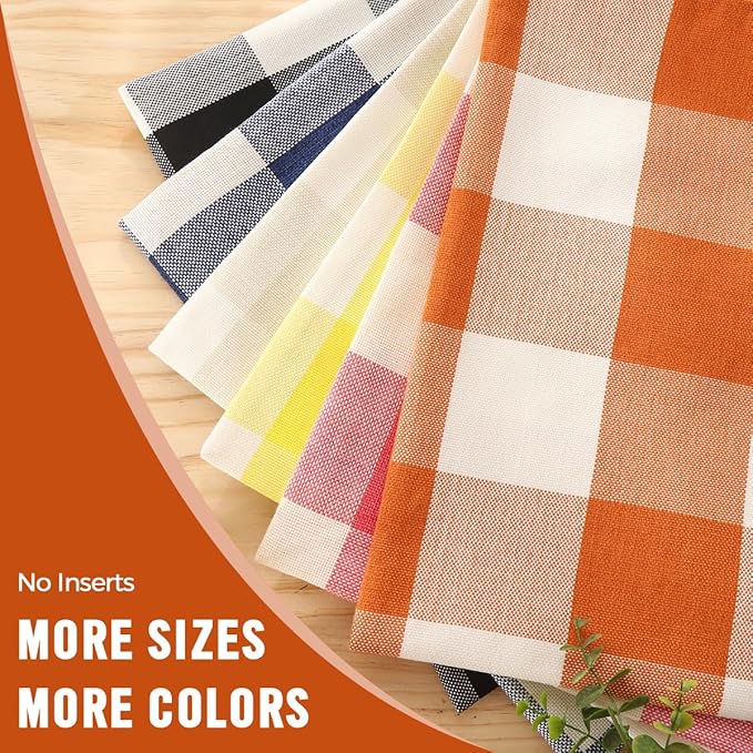 CARRIE HOME Fall Orange Plaid Pillow Covers 22x22 Set of 2, Autumn Decor Farmhouse Checkered Decorative Throw Pillow Covers 22 x 22, Extra Large Fall Pillows for Couch Sofa (No Pillow Inserts)