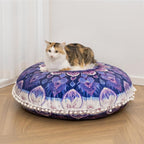 Meditation Cushion 32 Inch Round, Extra Thick Memory Foam Floor Pillow with Removable Washable Cover, Bohemian Mandala Yoga Cushion for Adults - Ideal Gift & Holiday Decor, Purple