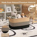 Goodpick Woven Blanket Basket, 21.6" x 14.9" x 11.8" Wicker Laundry Basket for Clothes, Storage Baskets for Organizing, Rectangle Rope Large Baskets for Storage, Black Jute