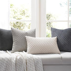 Softalker Throw Pillow Covers 16x16 Inch, Set of 2, Soft Corduroy Boho Stripe Decorative Pillow Cover, Couch Fluffy Pillow Cover for Farmhouse Home Decor Bed Living Room, Grey