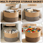115L Large Blanket Basket,23.6" L x 23.6" W x 15.7" H Rope Woven Baskets with Handles, Toys Storage Bins,Laundry Basket Perfect for Living Room, Nursery,Bedroom,Home Organization,Jute&Black