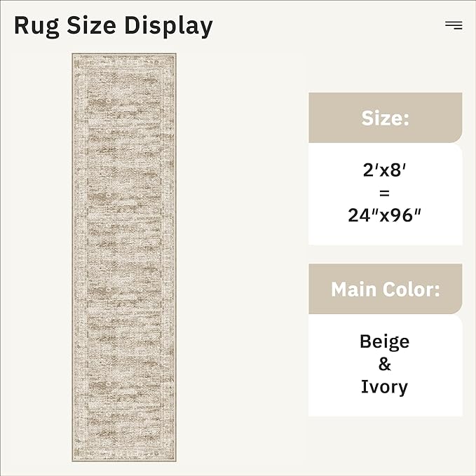 Runner Rug 2'x8' Washable Non-Slip Runner Rugs for Kitchen Bathroom Laundry Room Brown Vintage Floor Carpet Runners for Hallway Entryway