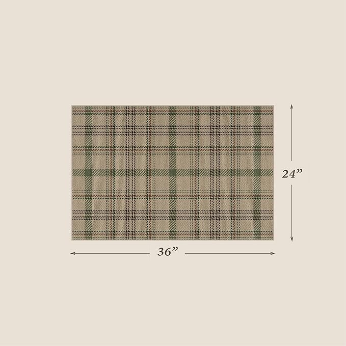 2x3 Plaid Entrance Rugs Indoor - Easy Jute Small Throw Rug for Entry Way Outdoor, Kitchen, Bathroom, Powder Room, Modern Carpet Door Mat, Non Shed Non Skid Washable Farmhouse Decor