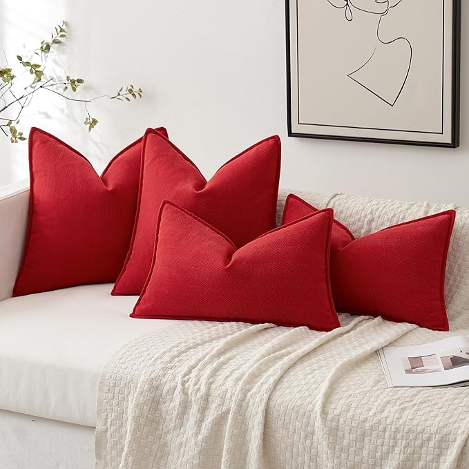 MIULEE Pack of 2 Red Decorative Pillow Covers 18x18 Inch Soft Chenille Luxurious Couch Throw Pillows Farmhouse Cushion Covers with Elegant Design for Sofa Bedroom Living Room Home Decor