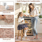 Collive Boho Kitchen Mats for Floor Cushioned, Anti Fatigue Waterproof Kitchen Rug Set of 2 Non Skid Comfort Standing Mat for Office, Sink, Laundry, 17.3"x29"+17.3"x47"(Coral & Greige)