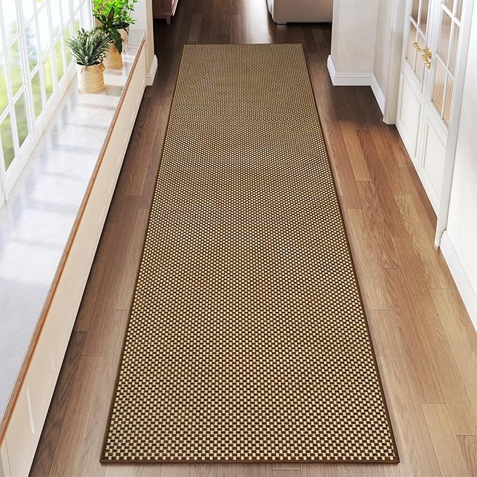 2x8 ft Hallway Runner Rug Extra Long Boho Woven Kitchen Runner Rugs Mat Non Slip Washable, Soft Entryway Laundry Floor Carpet for Indoor Backdoor Bedroom Hallway Living Room, Dark Brown/Coffee