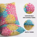 Summer Pillow Covers 20X20 Inch Set of 2, Hot Pink Blue Yellow Flowers Dahlia Floral Print Decorative Throw Pillow Covers Outdoor Farmhouse Cushion Case for Home Couch Sofa Bed Decoration