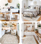 4x10 Hallway Wide Runner Rug: Washable Oriental Soft Area Rug for Living Room Bedroom Stain Resistant Low Pile Carpet for Entryway Ktichen Thin Non Slip Floor Mat for Bathroom Dining Room(Beige,4x10)