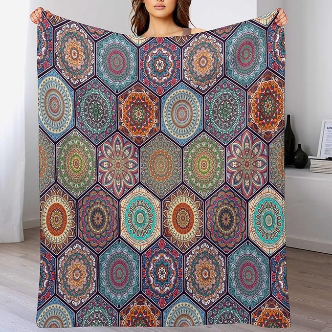 Boho Floral Throw Blanket Vintage Bohemian Flower Patterned Blanket for Sofa Bed Couch Chair Or Dorm 60"x80"