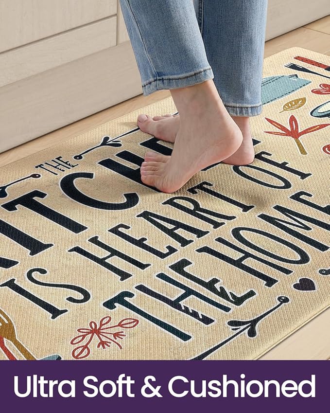 DEXI Kitchen Mats for Floor, 23x86, Cushioned Standing Mat Anti Fatigue, Wide Waterproof Comfort Farmhouse Padded for Laundry Room Office, Beige/Black