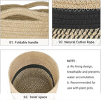 Dahey Jute Rope Plant Basket Modern Woven Storage Basket for 10.5" Indoor Planter, Decorative Flower Pots Cover Laundry Bin with Handle Rustic Home Decor, Black