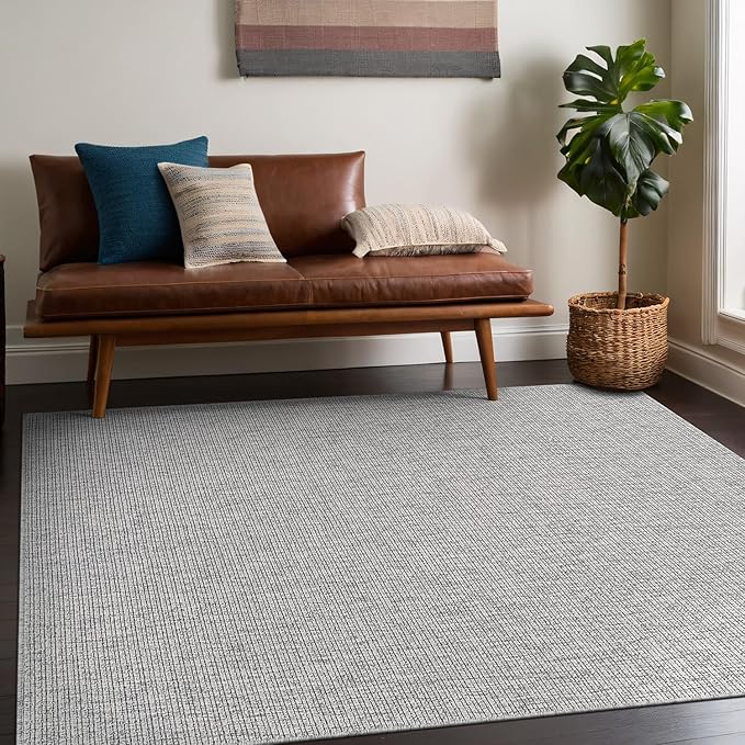 Beverly Rug Easy Jute Gray Rug 4x6 Solid Washable Durable Outdoor Indoor Area Rugs for Living Dining Room Patio Office Stain Resistant Non Shedding Casual Indoor Outside Carpet (4 x 6 Gray)