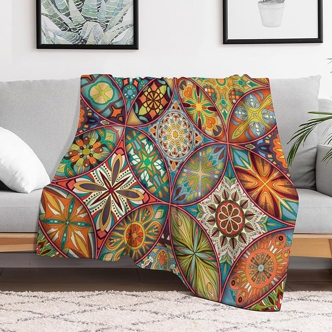 Boho Floral Throw Blanket Colorful Mandala Bohemian Indian Hippie Vintage Blanket for Sofa Bed Couch Chair or Dorm 30"x40"