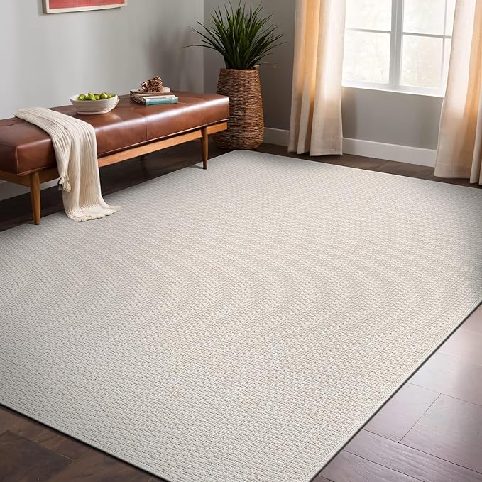 Easy Jute Rugs 9x12 White Color Living Room Indoor Outdoor Area Rug for Patio Farmhouse and Kitchen Rug High Traffic Easy to Clean Washable Solid Boho Woven Design Outside Carpet (9 x 12)