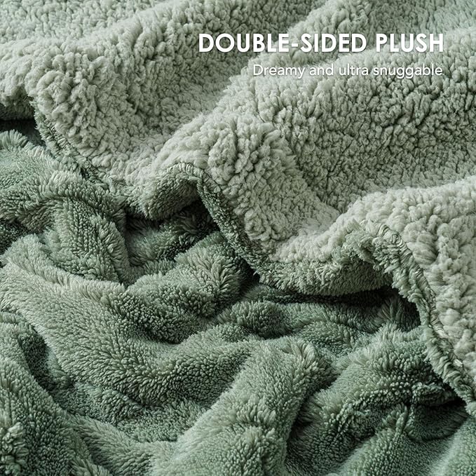 EverGrace Classic Cable Jacquard Sherpa Fleece Throw Blanket for Couch, Soft Cozy Fuzzy Plush Blankets for All Seasons, Reversible Thick Warm Blanket for Bed, Sofa, Living Room, Sage Green, 50" x 60"