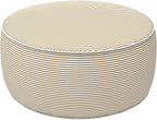 LVTXIII Outdoor Inflatable Ottoman, 21"x21"x9" Patio Fade-Resistant Footrest Stool with Handle, Portable Round Ottoman Pouf for Patio Garden, Camping or Home Use, Stripe Beige