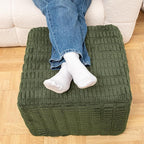20x20x14 Inches Fluffy Square Pouf Ottoman - Plush Furry Boneless Ottoman Foot Rest Stool with High-Density Foam, Versatile Floor Seating for Living Room (Green)