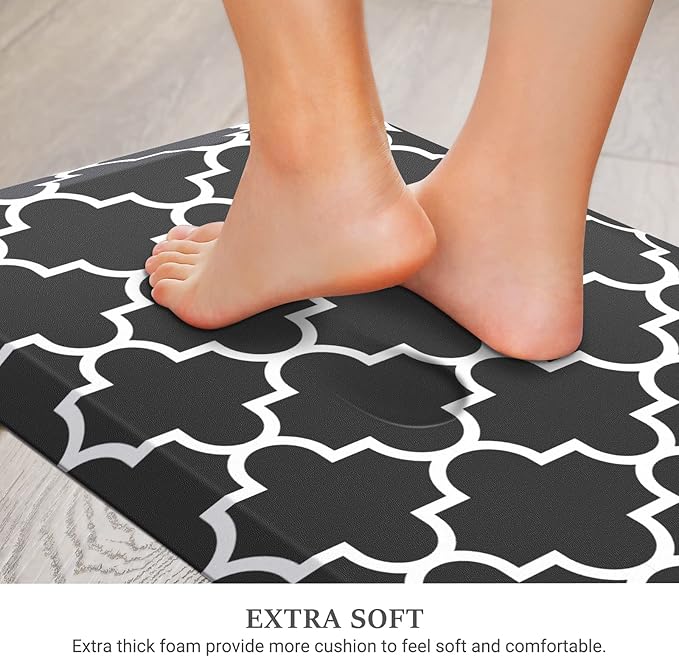 WISELIFE Anti Fatigue Floor Mat - 4/5 Inch Kitchen Mat Non Slip Waterproof Heavy Duty Ergonomic Comfort Mat Durable for Home, Office, Sink, Laundry,(17.3" x 39", Black)