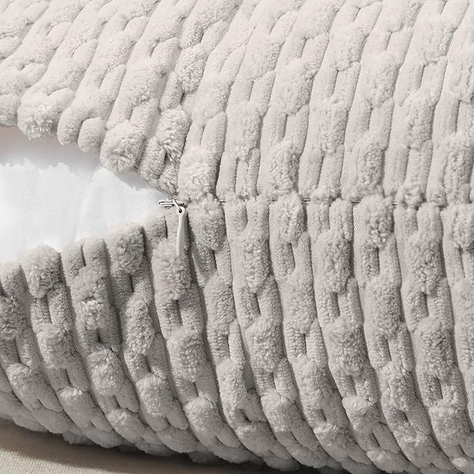 Softalker Throw Pillow Covers 12x20 Inch, Set of 2, Soft Corduroy Boho Stripe Decorative Pillow Cover, Couch Fluffy Pillow Cover for Farmhouse Home Decor Bed Living Room, Grey