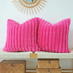 JOJUSIS Pack of 2 Faux Fur Plush Decorative Throw Pillow Covers Couch Cushion Case Soft Pillowcases (Hot Pink, 24 x 24-Inch)