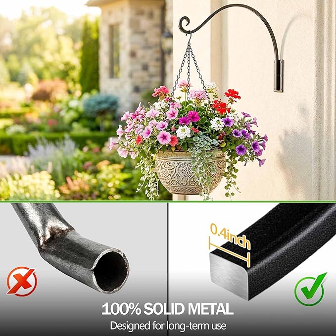 Heavy Duty Plant Hanger Bracket: 2 Packs 16 Inch Metal Hanging Plant Bracket, 80lbs Weight Capacity - Hanging Plant Wall Hooks for Bird Feeder, Wind Chimes, Flower Baskets, Indoor Outdoor