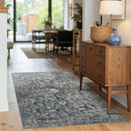 3x5 Rug for Entryway Bedroom, Blue 3x5 Washable Area Rug, Vintage Retro Boho Throw Rug, Non Slip & Low Pile Small Carpet for Indoor Kitchen, Bedside, Living Room, Bathroom and Dining