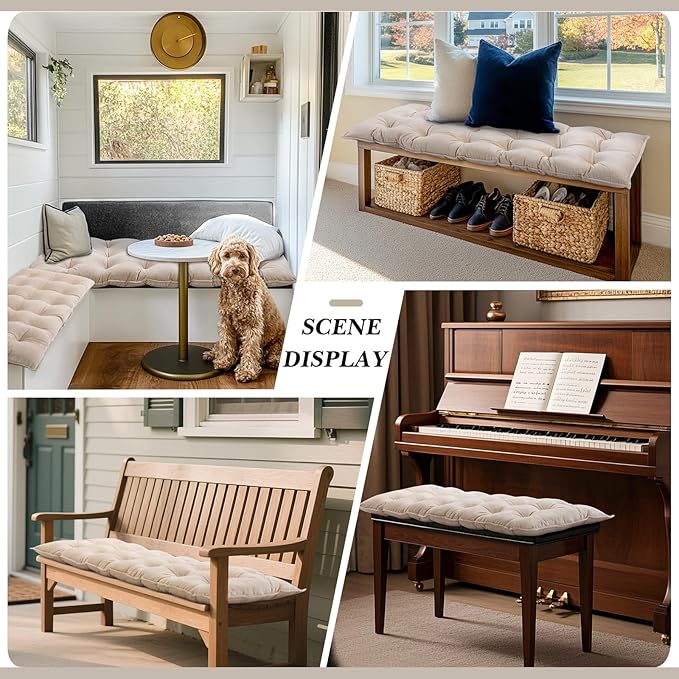 Bench Cushion for Indoor Furniture 40x20 in Velvet Thicken Indoor Window Seat Cushion, Soft Piano Sofa, Entryway Storage, Bay Window Tufted Patio Porch Swing Bench Pad Memory Foam(Ivory)