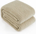 Knitted Throw Blanket 50"X60", Light Beige Knit Throws for Bed, Super Soft Boho Chevron Blankets for Couch Sofa Chair Room Decor, Textured Decorative Farmhouse Cozy Lightweight
