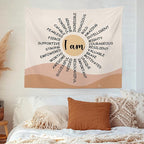 MNOSAIOO Inspirational Boho Sun Wall Tapestry Hanging for Classroom Kids, I Am Brave Important Tapestry, Motivational Mental Health Tapestries Wall Decor for Bedroom Therapy Office Home 60x50 inch
