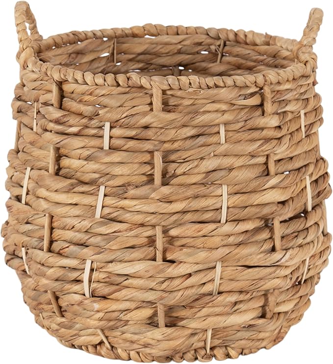 Kate and Laurel Livia Modern Woven Storage Basket, 13 x 13, Natural Water Hyacinth, Boho Wicker Basket for Use as Nursery Storage, Mini Laundry Basket, or Living Room Blanket Basket