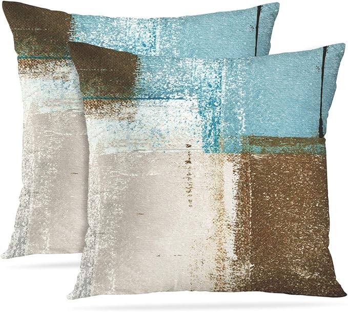 Britimes Throw Pillow Covers Home Decor Set of 2 Pillow Cases Decorative 20 x 20 Inches Outdoor Cushion Couch Sofa Pillowcases Beige Blue