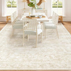 9x12 Area Rugs for Living Room: Washable Large Vintage Floral Rug Low Pile Non-Slip Boho Carpet for Bedroom Dining Home Office (Beige, 9'x12')