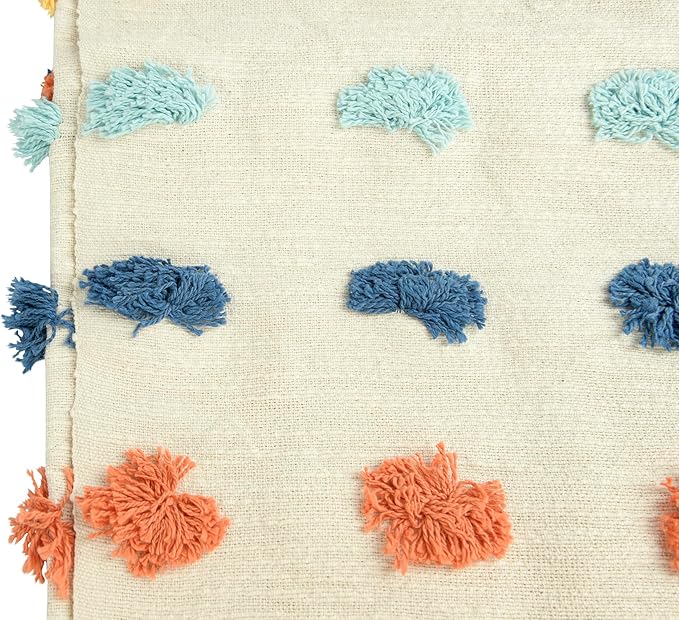 Creative Co-Op Soft Woven Cotton Throw with Tufted Dots and Tassels, Multicolor