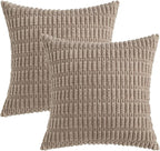 MIULEE Pack of 2 Corduroy Decorative Euro Sham Throw Pillow Covers 24x24 Inch Soft Boho Striped Pillow Covers Modern Farmhouse Home Decor for Sofa Living Room Couch Bed Light Brown