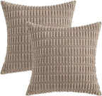 MIULEE Pack of 2 Corduroy Decorative Throw Pillow Covers 16x16 Inch Soft Boho Striped Pillow Covers Modern Farmhouse Home Decor for Sofa Living Room Couch Bed Light Brown